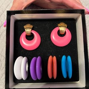 Vintage KJL colorful clip-on earrings set.